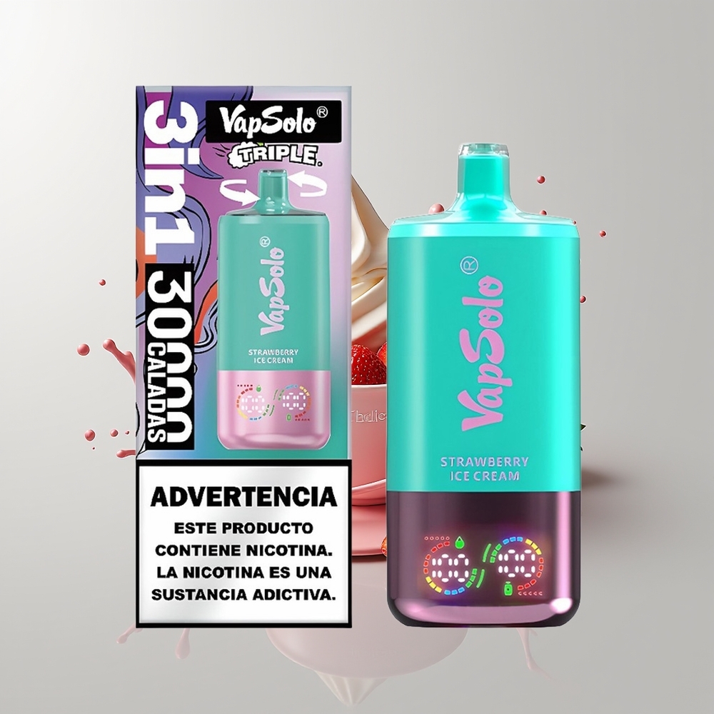 Strawberry Ice Cream Vapsolo Triple 30000 Puffs Disposable Vape Ireland Wholesale