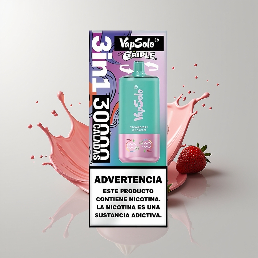 Strawberry Ice Cream Vapsolo Triple 30000 Puffs Disposable Vape Ireland Wholesale