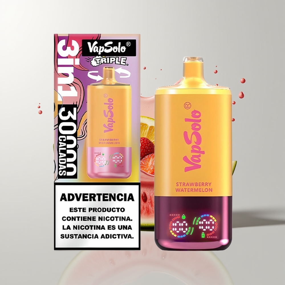 Strawberry Watermelon & Lemon Peach Vapsolo Triple 30000 Puffs Disposable Vape Ireland Wholesale