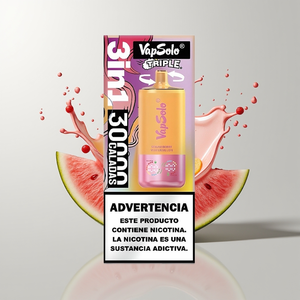 Strawberry Watermelon & Lemon Peach Vapsolo Triple 30000 Puffs Disposable Vape Ireland Wholesale